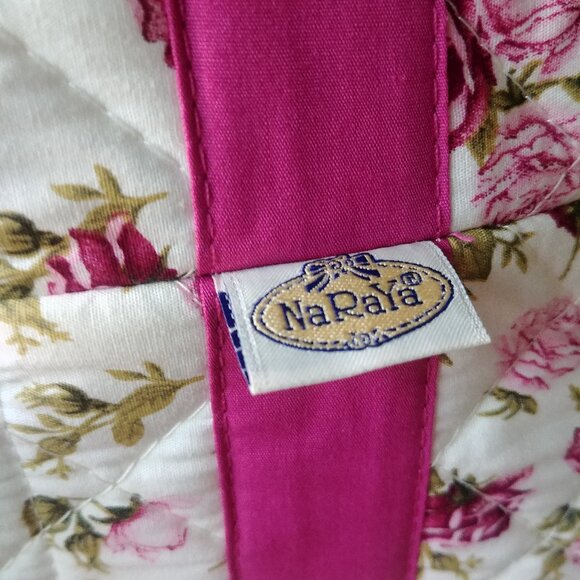 100% cotton white with pink and green floral pattern tote bag - Picture 8 of 13